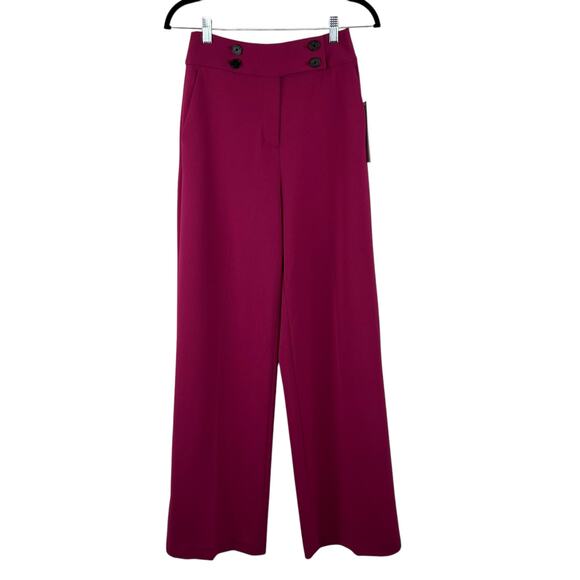 Calvin Klein Side Button Stretchy Mulberry High Rise Wide Leg Trouser Pant 2 NWT - Picture 3 of 15